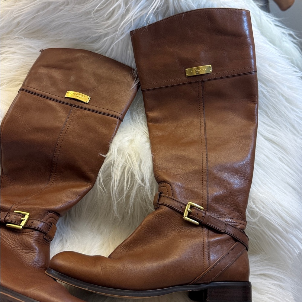 Coach Cognac Brown Leather Over-the-Knee Boots - Picture 3 of 7